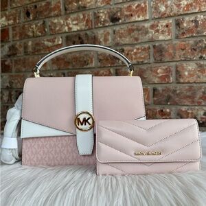 Michael Kors Blush and White Satchel Set